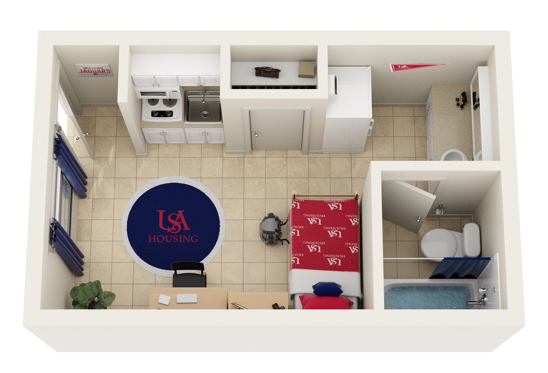 3D floor plan of Delta Private Room with Kitchenette 3D floor plan of Delta Private Room with Kitchenette