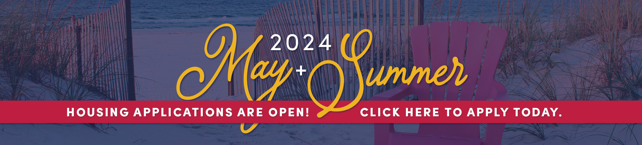 Beach with text about applying for Summer 2024.