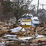 Devastation of Hurricane Katrina showing debris