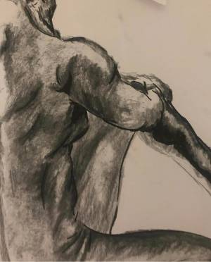 Charcoal image in black and white of body