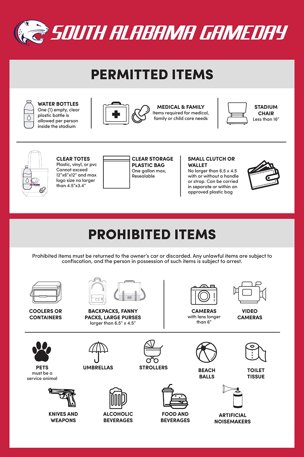 Clear bag policy for University of South Alabama football games