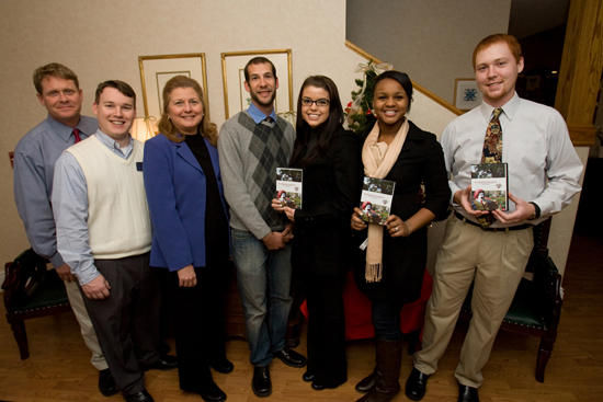 Timothy R. Sells, president Ronald McDonald House Board of Directors;  Paul Giardina, RMH executive director; Dr. Marjorie Icenogle, management professor at the USA Mitchell College of Business, management student Josh Logan of Birmingham, and human resource management students Jodi Long of Mobile, Rosalyn McBride of  Huntsville, and Nick Taylor of Mobile. 
