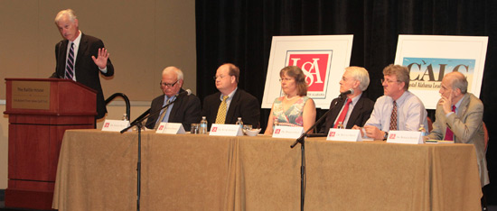 University of South Alabama Vice President for Research Dr. Russ Lea moderates a panel of USA Gulf oil spill experts during a joint press conference between the University and the newly formed Coastal Alabama Leadership Council.