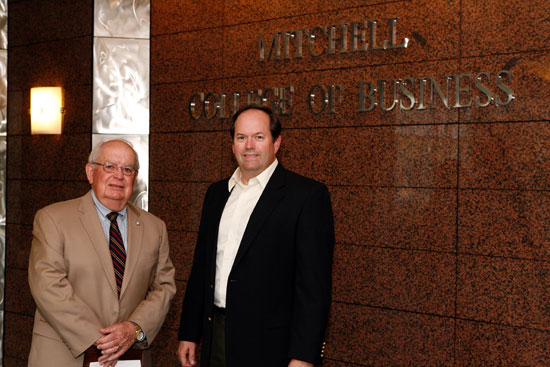 USA Mitchell College of Business Dean Dr. Carl Moore, left, and Trent. 