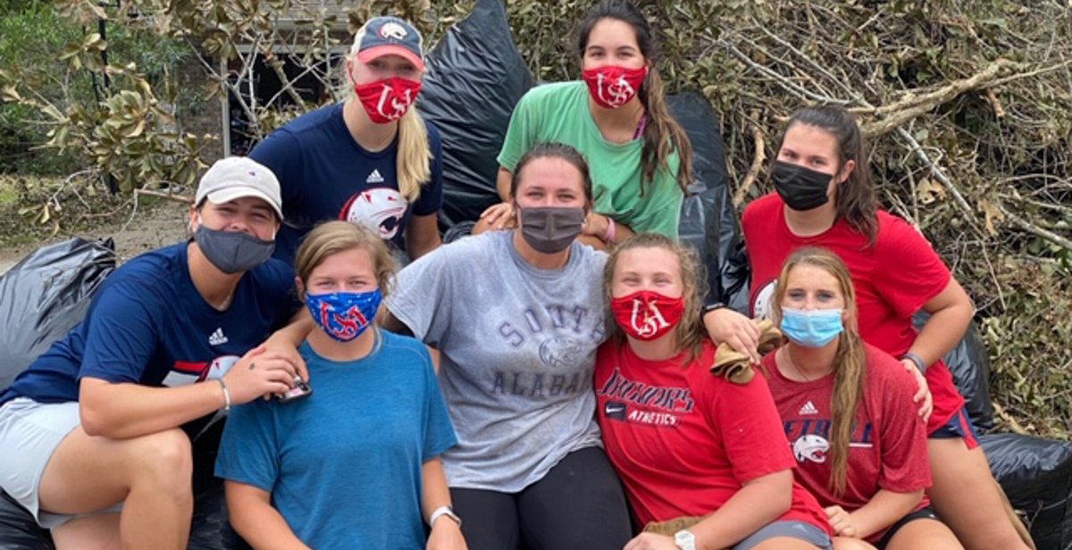 USA student-athletes volunteered to cleanup area households following Hurricane Sally.