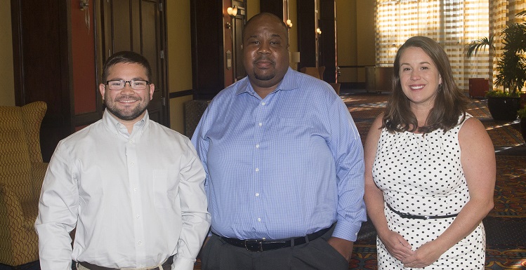 Kelab Williamson, University of South Alabama Noyce Scholar; Dr. Andre Green, interim associate dean, chair and professor in the department of leadership and teacher education in the USA College of Education; and Tami May, graduate of South’s Noyce Scholars program celebrate the success of the first annual Robert Noyce Regional Conference.