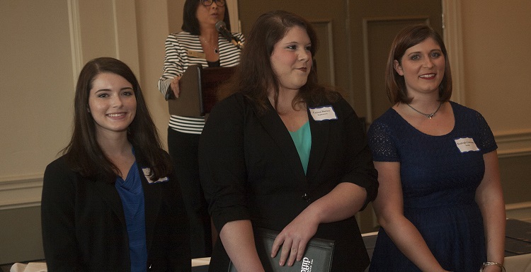 During a reception at the Country Club of Mobile, the following were recognized for receiving Alabama Tourism Industry Scholarships from the Alabama Travel Council: from left, Cassidy Fuller, sophomore, $1,000; Carissa Barrios, sophomore, $1,5000; and Kayleigh Coleman, senior, $1,500.