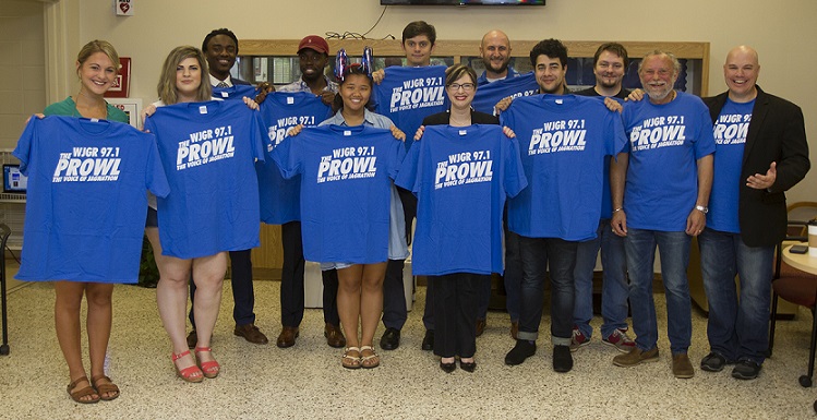 97.1 The Prowl began broadcasting over FB airwaves on Friday, Sept. 16, 2016. Student staff of The Prowl gather, along with Dr. Jim Aucoin, professor and chair of communications, and Heather Stanley, faculty advisor, at an open house to celebrate the historic moment.