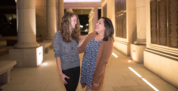 Rebecca Fitz, left, is visiting the United States through a bilateral student exchange program. Patricia Bellido Jara, a South student, attended Fitz's University of Passau in Germany in the spring. "There’s no question the cultures are different – and that can be a shock – but each place I visited was unique in its own way," Bellido Jara said. 