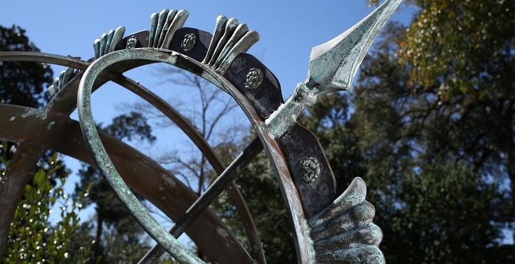 This sculpture on the campus of Spring Hill College honors U.S. Army soldier Stephen E. Karopczyc, a member of the Class of 1965, who was killed in Vietnam. The memorial is one of many spotlighted in the 'War and Remembrance on the Alabama Gulf Coast' on display at South's Marx Library.