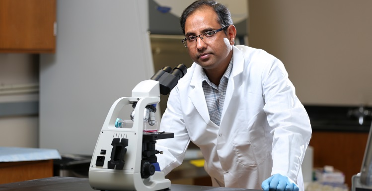 Dr. Sanjeev K. Srivastava, an instructor in the Health Disparities in Cancer Research Program at the USA Mitchell Cancer Institute, is the director of cell biology and genetics for Tatva Biosciences, which has a lab in USA's Coastal Innovation Hub. One of Tatva's primary technologies is the development of sun protection creme that uses silver nanoparticles in an effort to block and repair DNA damaged by sun radiation.   data-lightbox='featured'