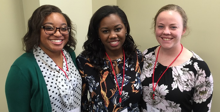 South Alabama students, from left, Anesha Lee, Ebony Johnson and Meghan Sergeant presented papers in the Health Sciences section of the Alabama Academy of Science competition. Sergeant won first place and Johnson won second place. The AAS held its 94th annual meeting on South's campus, attended by more than 250 scientific experts, science faculty and teachers, and college and high school students. 