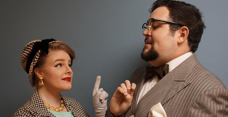 Rachel Chandebise, portrayed by Sadie Bell Freeman, greets husband Victor, portrayed by Kip Hayes, during rehearsals for 'A Flea in Her Ear.'  data-lightbox='featured'