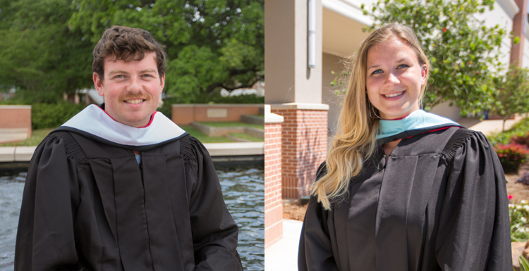 Jacob Blandford and Martha Marie Engeling will earn their master's degrees in two new programs, marine conservation and resource management and sports management, respectively. 