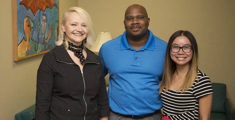 Attending the two-week summer Research Opportunities for Noyce Alumni professional development training are, from left, Dr. Susan Martin, associate professor of Leadership and teacher education, and program coordinator at the University of South Alabama; Ramsey Willis, a math teacher at Davidson High School; and Cathey Ho, a science teacher at Semmes Middle School. data-lightbox='featured'