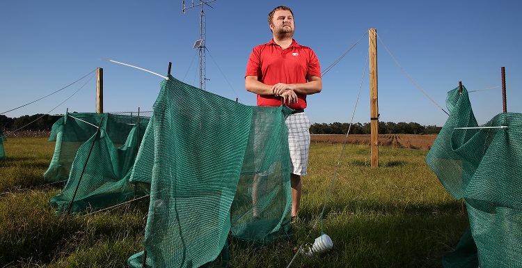 Dr. Steve Schultze, a climatologist at the University of South Alabama, talks about the crop of hops he's cultivating in Baldwin County. The green nets are a necessary protection against the afternoon sun. Schultze hopes to harvest his first hops crop next year. If successful, the plants could mean a new economic crop for coastal Alabama.