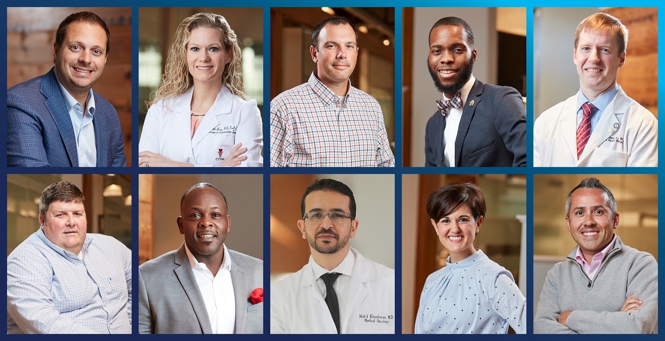 Mobile Bay Magazine's 40 under 40 selections include ten leaders who are South alumni or employees. Clockwise from top left: James Evans, Melanie Rose, Kevin Jackson, Laventrice Ridgeway, Lee Grimm Jr., Harry Brislin IV, Jennifer Conrad, Moh’d Khushman, Joseph Jermaine Roberson and Benjamin Hoeb.