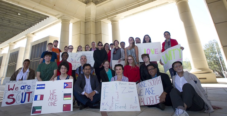 Following break-out sessions, students and faculty attending Democracy Day walked to Moulton Tower and Alumni Plaza, where they debriefed and wrapped up discussions. 