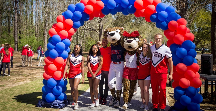 The University of South Alabama on Thursday dedicated the Jag Fitness Trail, a 1.5 mile path that includes three exercise stations. 