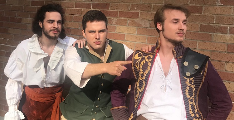 USA students, from left, Michael Tanner, Thomas Jefferson Deen IV and Parker McGee prepare for Theatre USA’s production of Shakespeare’s “Pericles,” which opens Friday at 7:30 p.m.