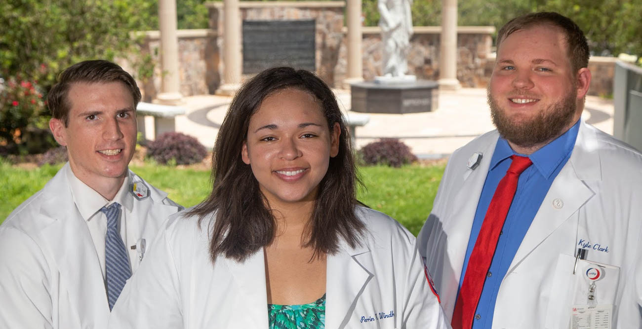 From left, Michael Marfice, Perrin Windham and Kyle Clark are the inaugural recipients of a Blue Cross and Blue Shield Scholarship aimed at improving health care in underserved areas.