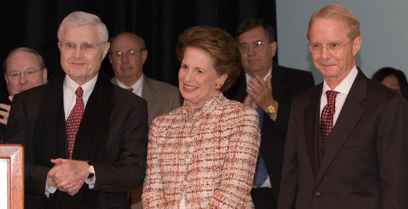 The late Mayer Mitchell, left, his wife, Arlene Mitchell, and his brother, Abraham “Abe” Mitchell, were recognized Monday by the Council for Advancement and Support of Education. In this photo, from 2006, the family helped kick off USA's first fundraising campaign with a $22 million commitment.