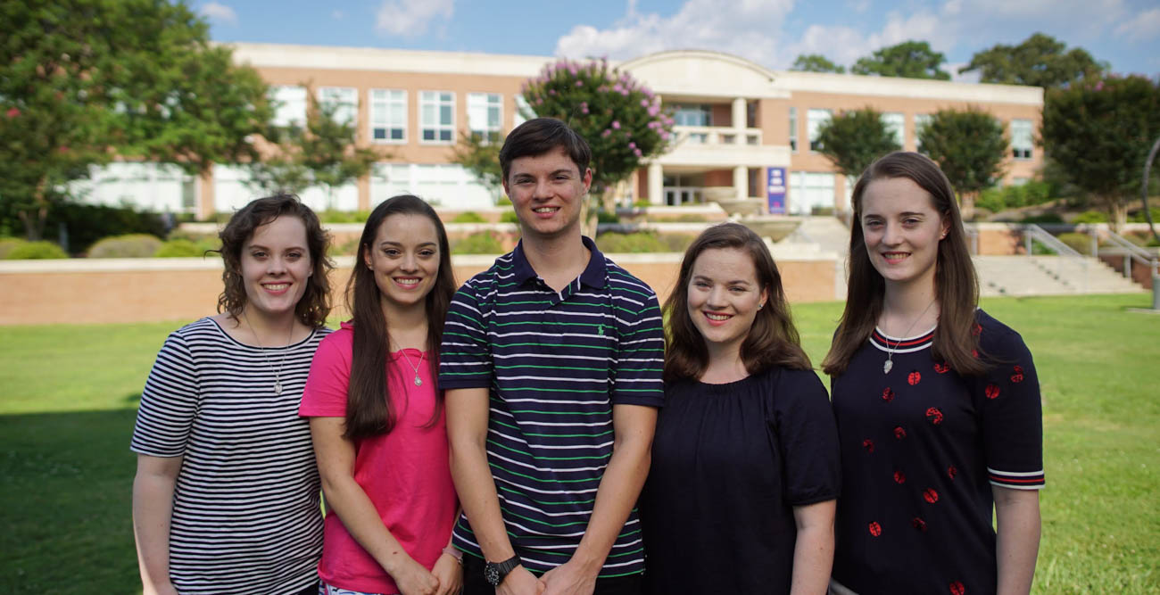 The Zimlich quintuplets, from left, Amelia Rose, Isabella, Shipley, Sophia and Hallie, were born in 1999 at the University of South Alabama Children’s & Women’s Hospital. This August, they will join the Class of 2022 at South.