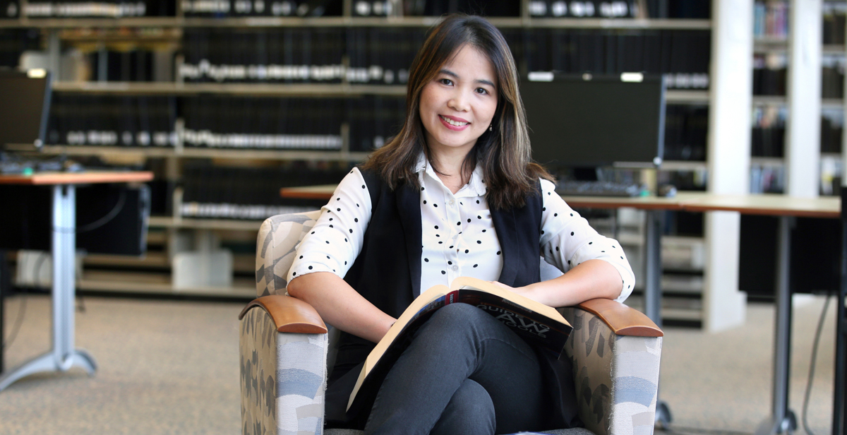 Freshman Thanh Haas said the Marx Library is her favorite location on campus at the University of South Alabama. “I like the view from the second floor. You can sit next to the big windows and look out over the lake,” she said.