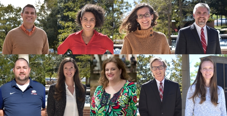 University of South Alabama Arts and Sciences faculty members were recognized for their achievements at the 39th Annual Dean’s Lecture and Faculty Awards Ceremony, including, clockwise from top left, Dr. Joseph Currier, Dr. Krista Mehari, Dr. Amy Sprinkle, Dr. Robert Holm, Joel Borden, Mischa Armstrong, Kristy Britt, Dr. David Durant and Dr. Alexandra Stenson. data-lightbox='featured'