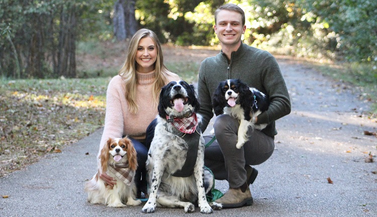 Bailey Trout Stephenson's family gave her the love and support she needed while caring for COVID-19 patients in New York. From left are Bailey, her dogs, Diana, Pete and Clark, and her husband, Jack Stephenson.