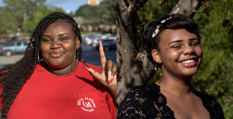 Temple James, left, and Yavaniy Garraway have been named winners of the "I Belong" essay contest hosted by the Department of English, Honors College, Student Academic Success, and Counseling and Testing Center.