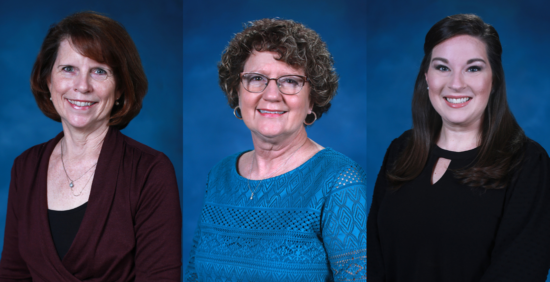 2020 Mobile County Public Schools Teachers of the Year. From L-R; Anna Mouton, Clark-Shaw School of Math, Science and Technology. Julie Neidhardt, Hutchens Elementary School. Deborah Pippen, Citronelle High School.