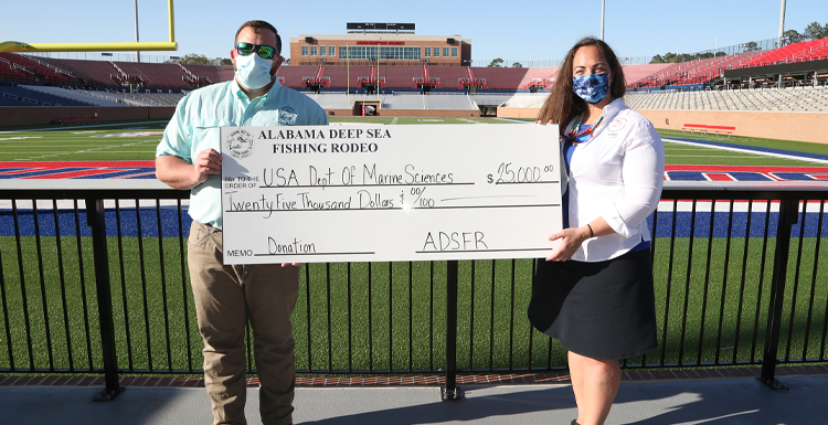 Cory Quint, 2020 President of the Alabama Deep Sea Fishing Rodeo and Crystal Hightower, senior research lab manager at the University of South Alabama School of Marine and Environmental Sciences. 