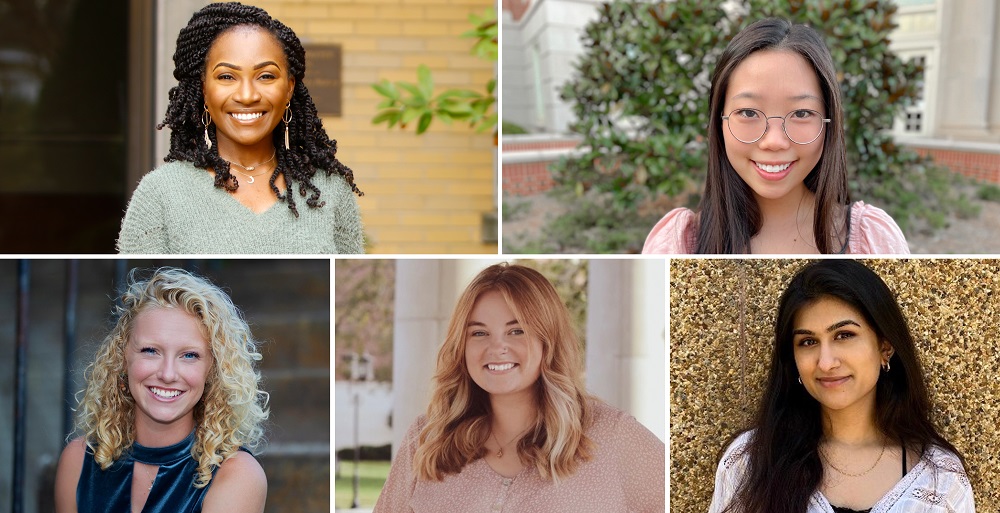 The Student Government Association officers for 2021-2022 are from top left, clockwise, Grace Sekaya, president; Hope Bae, vice president; Maggie Braun, treasurer; Carly Williams, chief justice; and Neha Piracha, student-at-large. 
