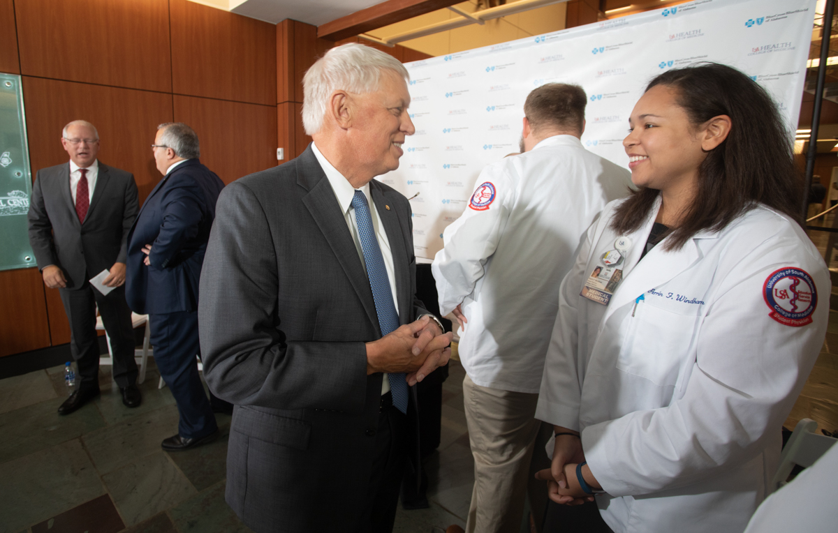 Dr. Tony Waldrop takes part in a 2019 announcement about a new College of Medicine scholarship program funded by Blue Cross and Blue Shield of Alabama.