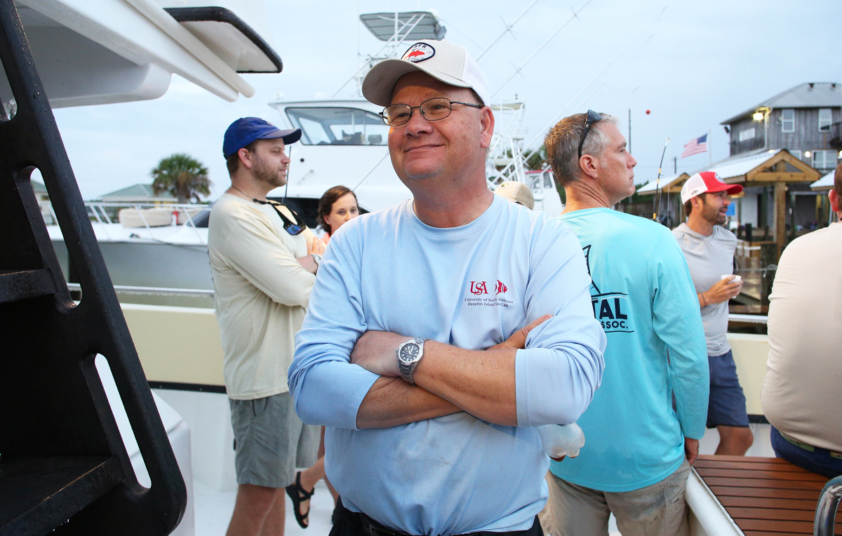 Dr. Sean Powers, chair of marine sciences at the University of South Alabama, aboard a vessel on a recent research trip in the Gulf of Mexico, said the project to count greater amberjack will use some of the latest video and acoustical equipment.
