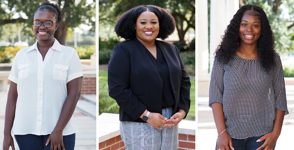From left: Priscilla Agyemang, Kennedy Reese and Amiyah Kelly have been awarded the first Leaders in Social Justice and Perseverance scholarship established by the 100 Black Men of Greater Mobile.