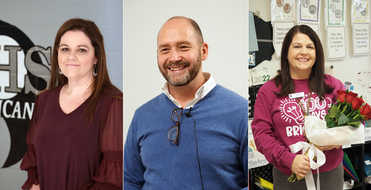 Mobile County Public Schools have named their 2022 Teachers of the Year. From left; Jaime Bosarge, Bryant High School; William Edmonds, Barton Academy; Kelly Parker, Tanner Williams Elementary School. All three teachers are University of South Alabama alumni.