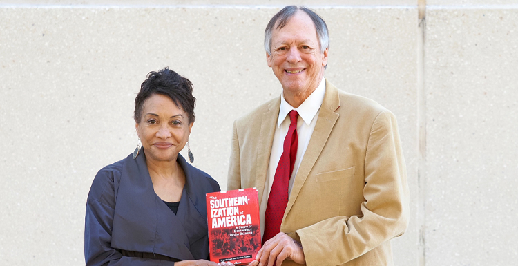 University of South Alabama Journalist-in-Residence Cynthia Tucker, a Pulitzer Prize-winning commentator and Writer-in-Residence Frye Gaillard, an award-winning author on faculty at the University of South Alabama have joined forces to write their new book, “The Southernization of America: A Story of Democracy in the Balance.” data-lightbox='featured'