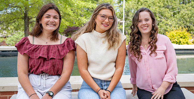 Gracie King, left, won third place for Best Feature Writer while Breahnna Crosslin, center, took fifth place for Best Photographer at the recent "Best of the South" contest. Vanguard Editor-in-Chief Amelia Rose Zimlich, far right, won double honors for her media organization, including fourth place for both Best Special Event Reporter/Editor and Best News Writer.