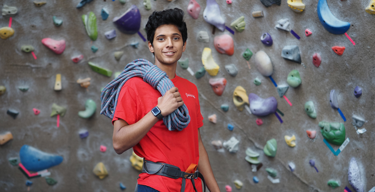 Suhas Patil in front of the rock wall at the Student Rec Center at the University of South Alabama data-lightbox='featured'
