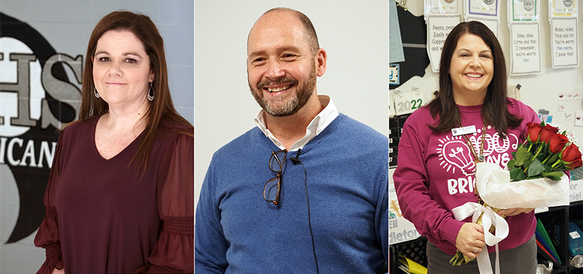 Mobile County Public Schools have named their 2022 Teachers of the Year. From left; Jaime Bosarge, Bryant High School; William Edmonds, Barton Academy; Kelly Parker, Tanner Williams Elementary School. All three teachers are University of South Alabama alumni.