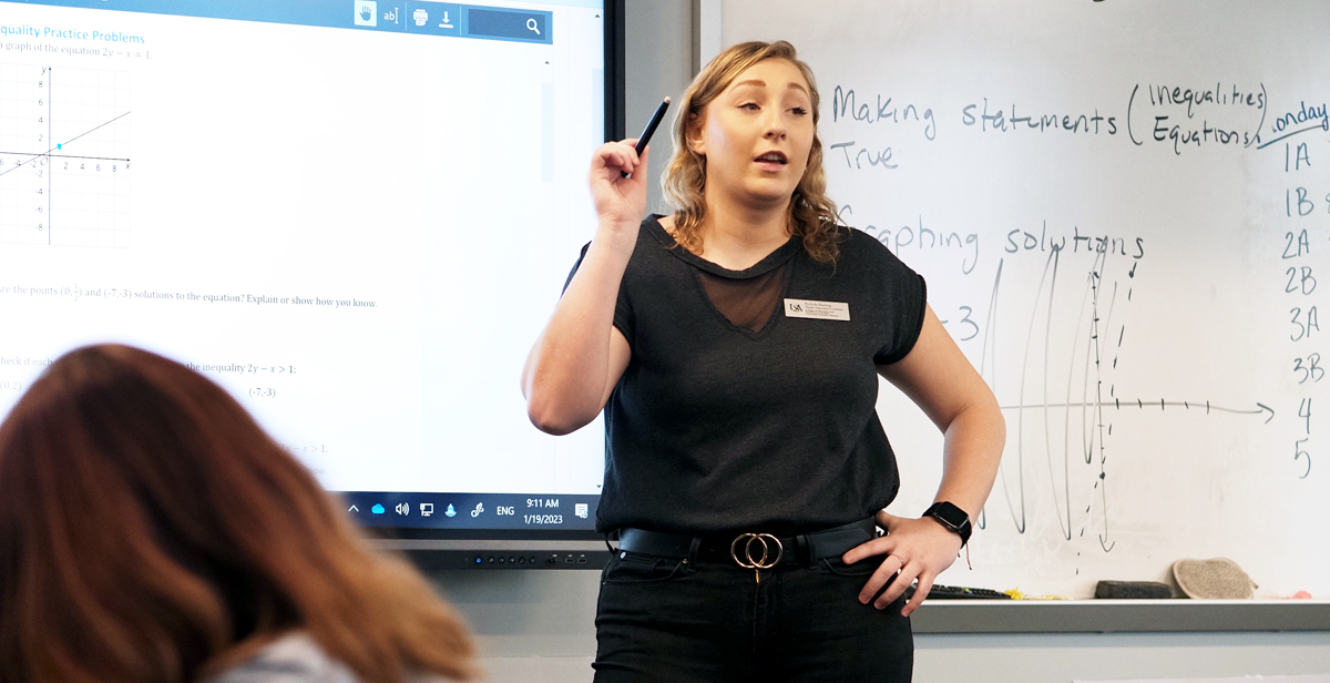 Nichole Harting, a student intern teaching mathematics at Barton Academy in downtown Mobile. 