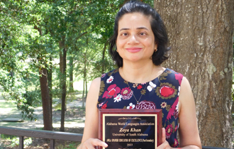 University of South  Alabama Associate Professor of Spanish Dr. Zoya Khan is the recipient of the 2023 Alabama Educator of Excellence Award for Spanish (Post-Secondary).