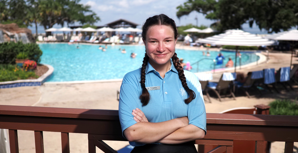 After completing an internship at the Grand Hotel Golf Resort & Spa, Virginia Arata began working full-time as a beverage supervisor at the Jubilee Poolside Grill overlooking Mobile Bay.

