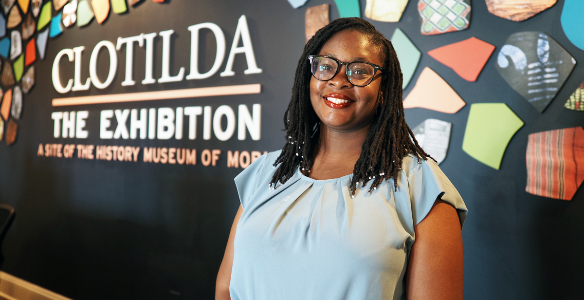 Jessica Fairley, a University of South Alabama communication graduate, manages the Africatown Heritage House museum, which welcomed its first guests this week.