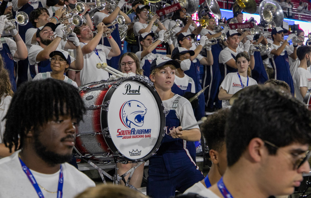 Livie Puranen, center, was a section leader in the Jaguar Marching Band. 