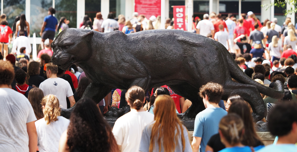 The University of South Alabama enrolled one of its largest freshman classes in 2023. Students gather at Moulton Tower and Alumni Plaza prior to Convocation.
