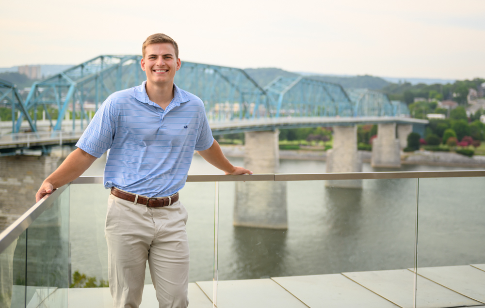Matt Simm chose to work remotely in Chattanooga, Tennessee, because of the relatively low cost of living and the natural beauty of the mountains and the Tennessee River, shown here from the Walnut Street Pedestrian Bridge.
