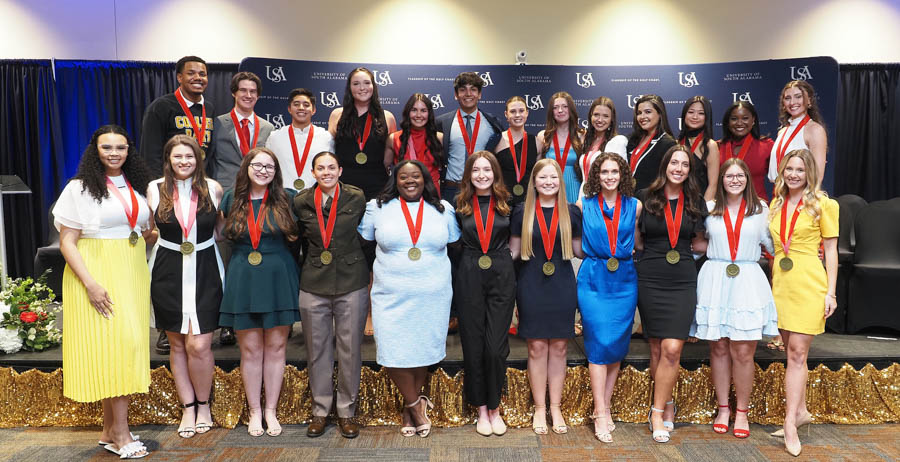 Twenty-four University of South Alabama seniors were inducted into the Jaguar Medallion Society on Tuesday, April 23. 